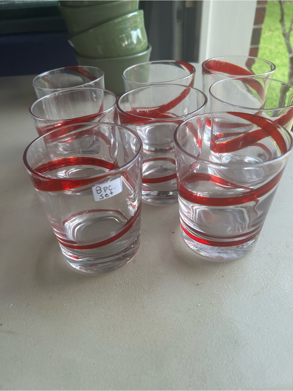 Set Of 8 PIER 1 RED SWIRLINE SWIRL DOUBLE OLD FASHIONED GLASSES